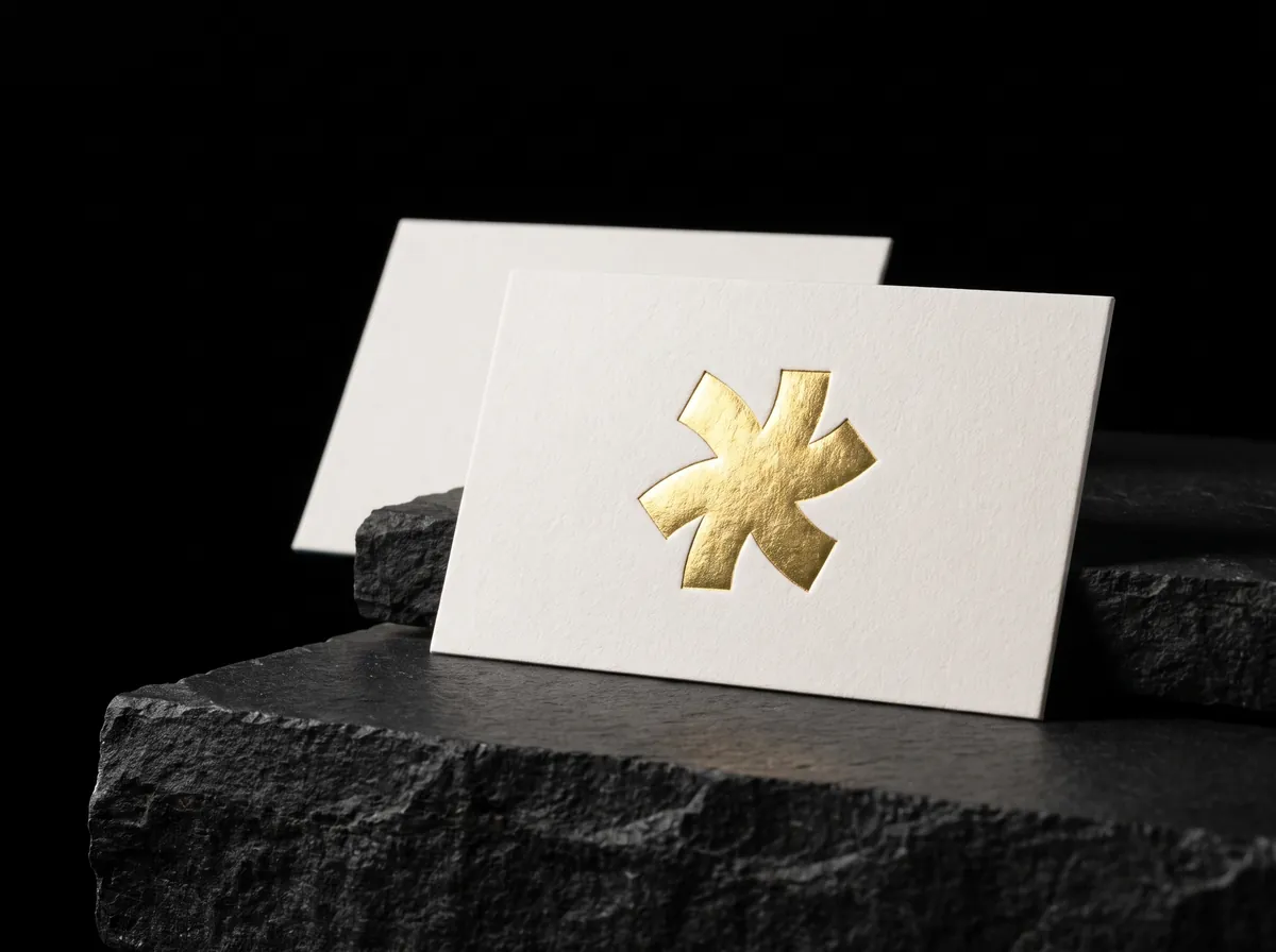 Hot foil on a Print Peppermint cotton card, shown with the Peppermint asterisk