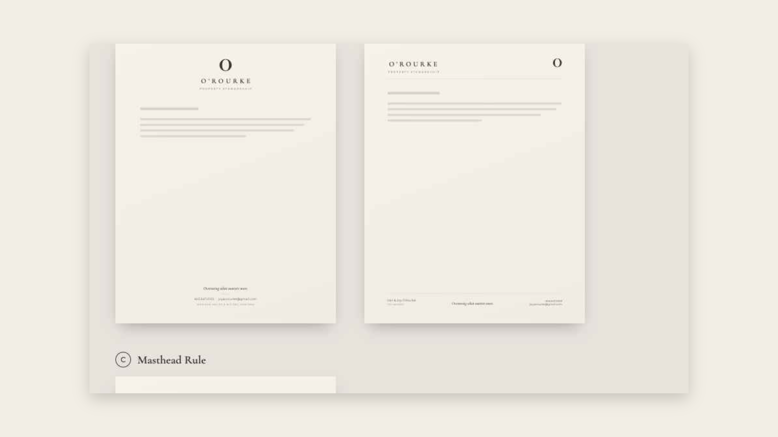Letterhead layout options for O'Rourke Property Stewardship