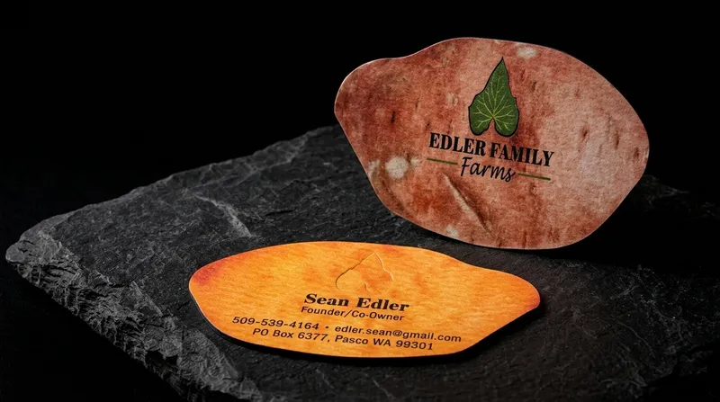 Sweet-potato-shaped die-cut business card for a family farm
