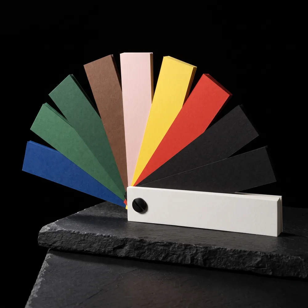 G.F Smith Colorplan coloured board swatches fanned open