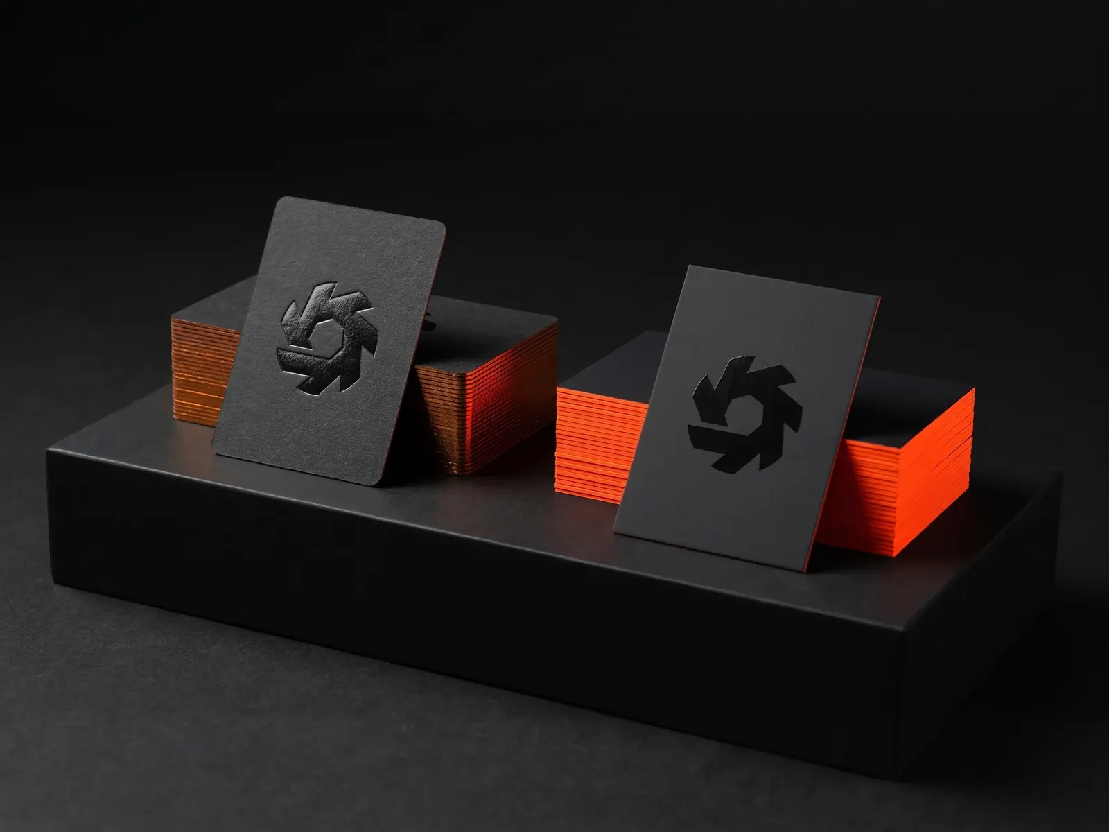 Soundtoys business card: Foil deboss on black 32pt, against soft touch with flat spot UV