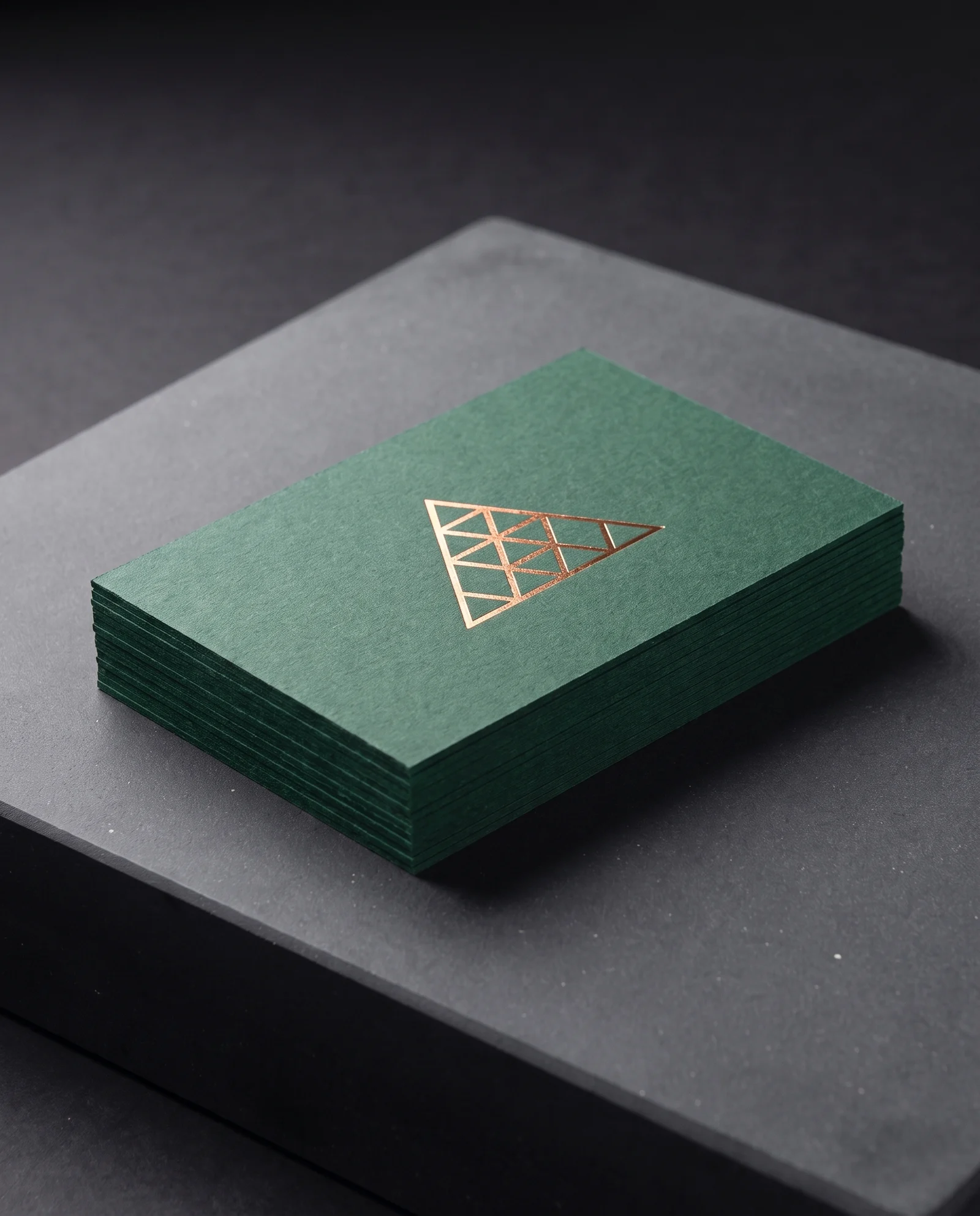 Copper foil on deep green colour-through card, green to the edge.