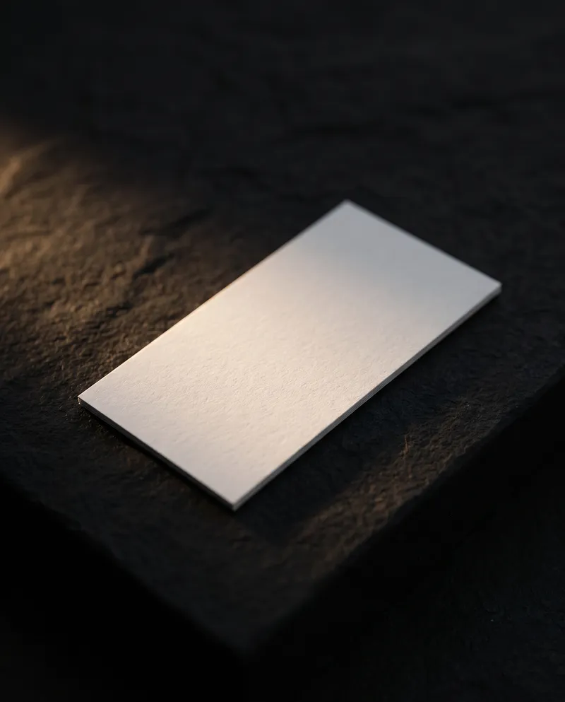 Plain white 16pt matte mini business card with a charcoal wordmark