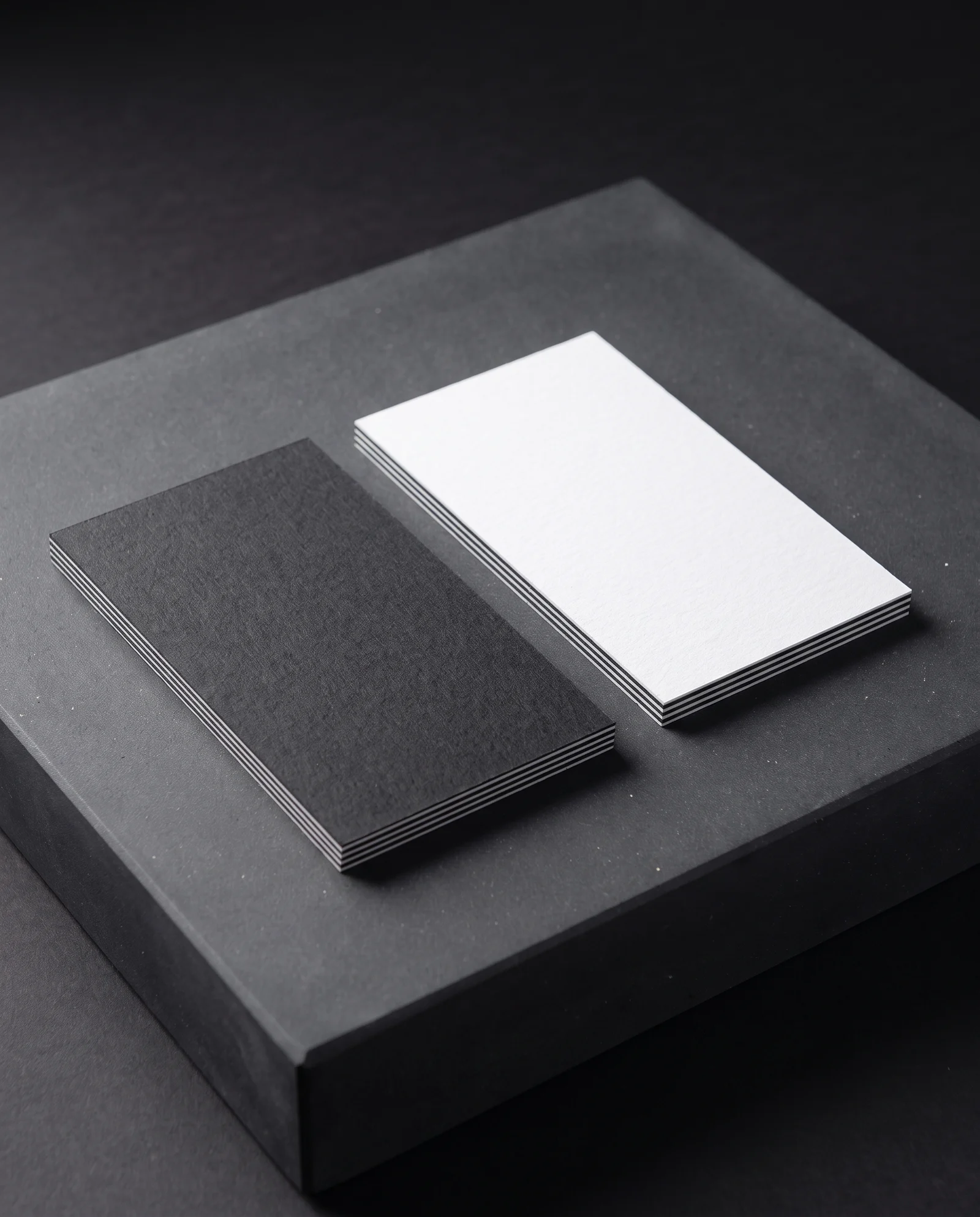 Black-and-white duplex cards showing both faces and the seam.
