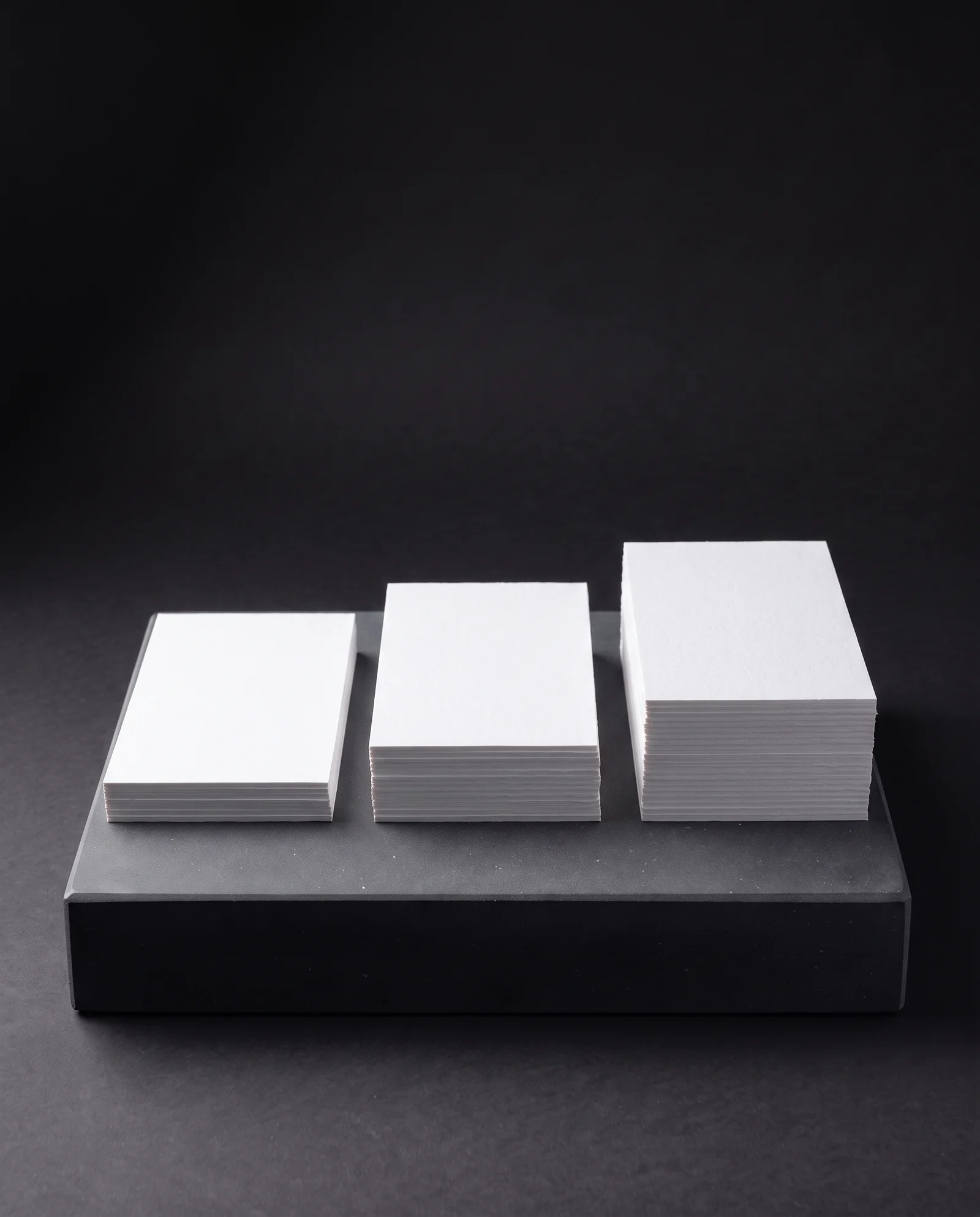 Stacks of 16pt, 32pt and 48pt cotton cards compared side by side.