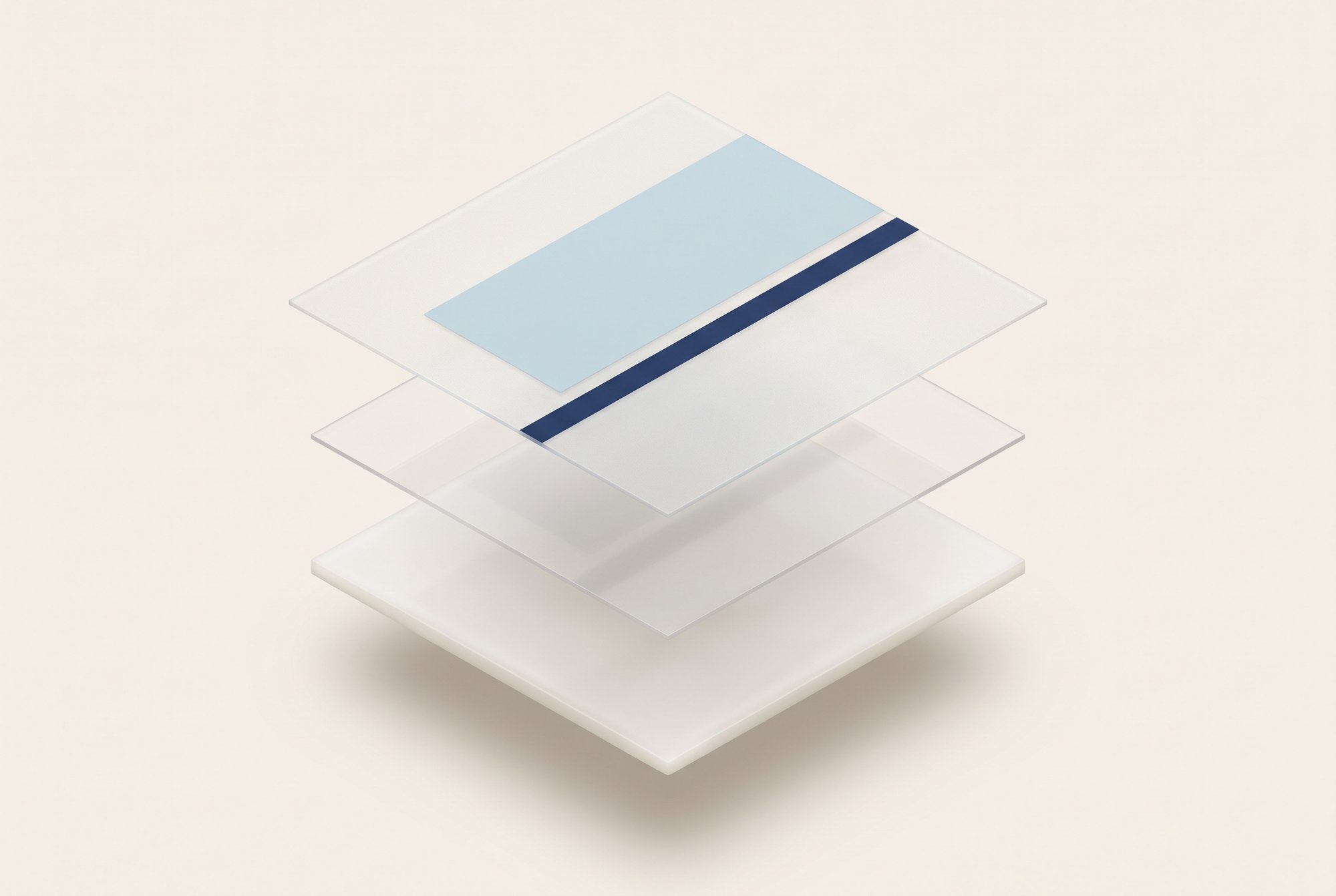 Exploded view of an all-polyethylene pouch film: print film, thin barrier and sealant.
