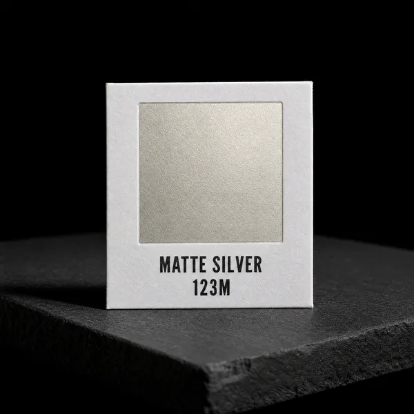 Matte Silver 123M foil chip photographed on slate