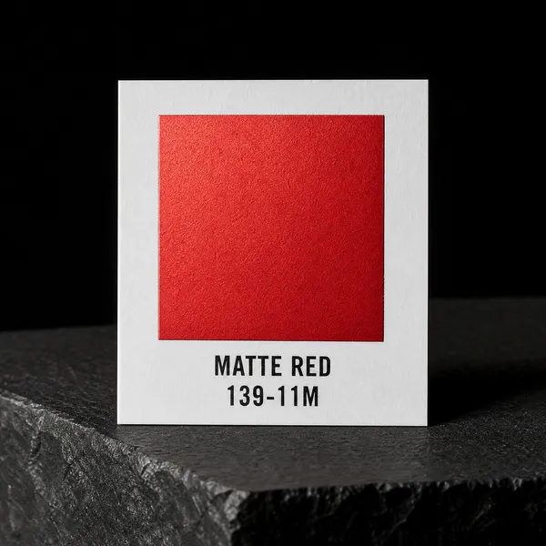 Matte Red 139-11M foil chip photographed on slate