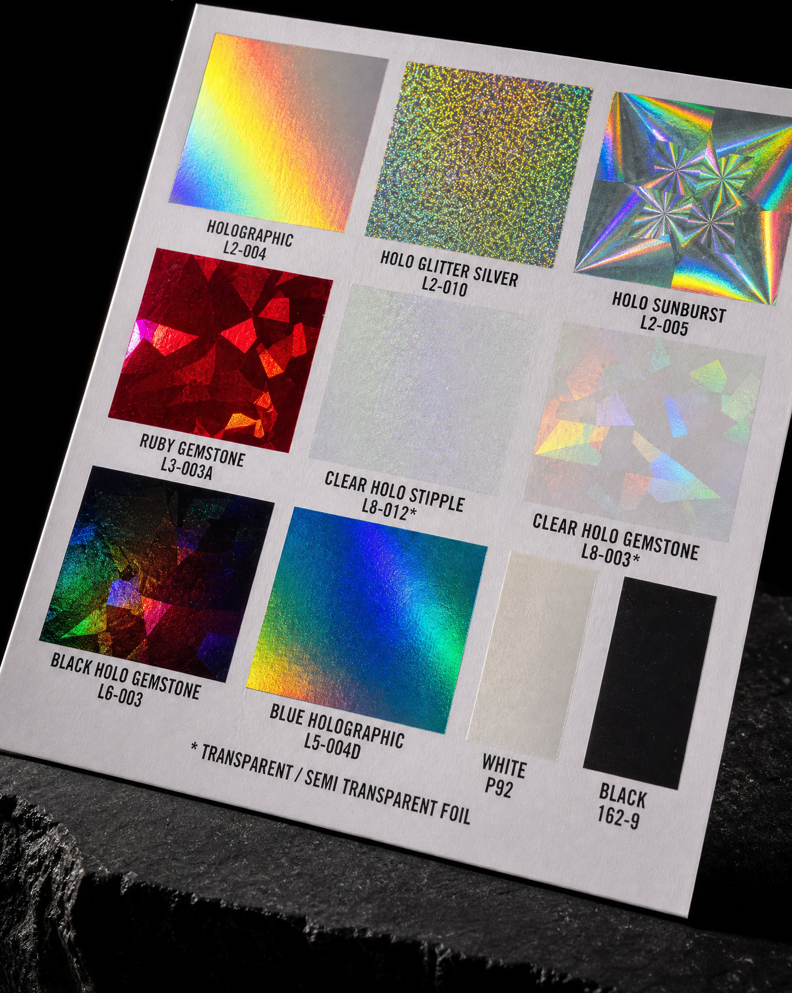 Special FX back — angled hero — Print Peppermint house hot-foil swatch card