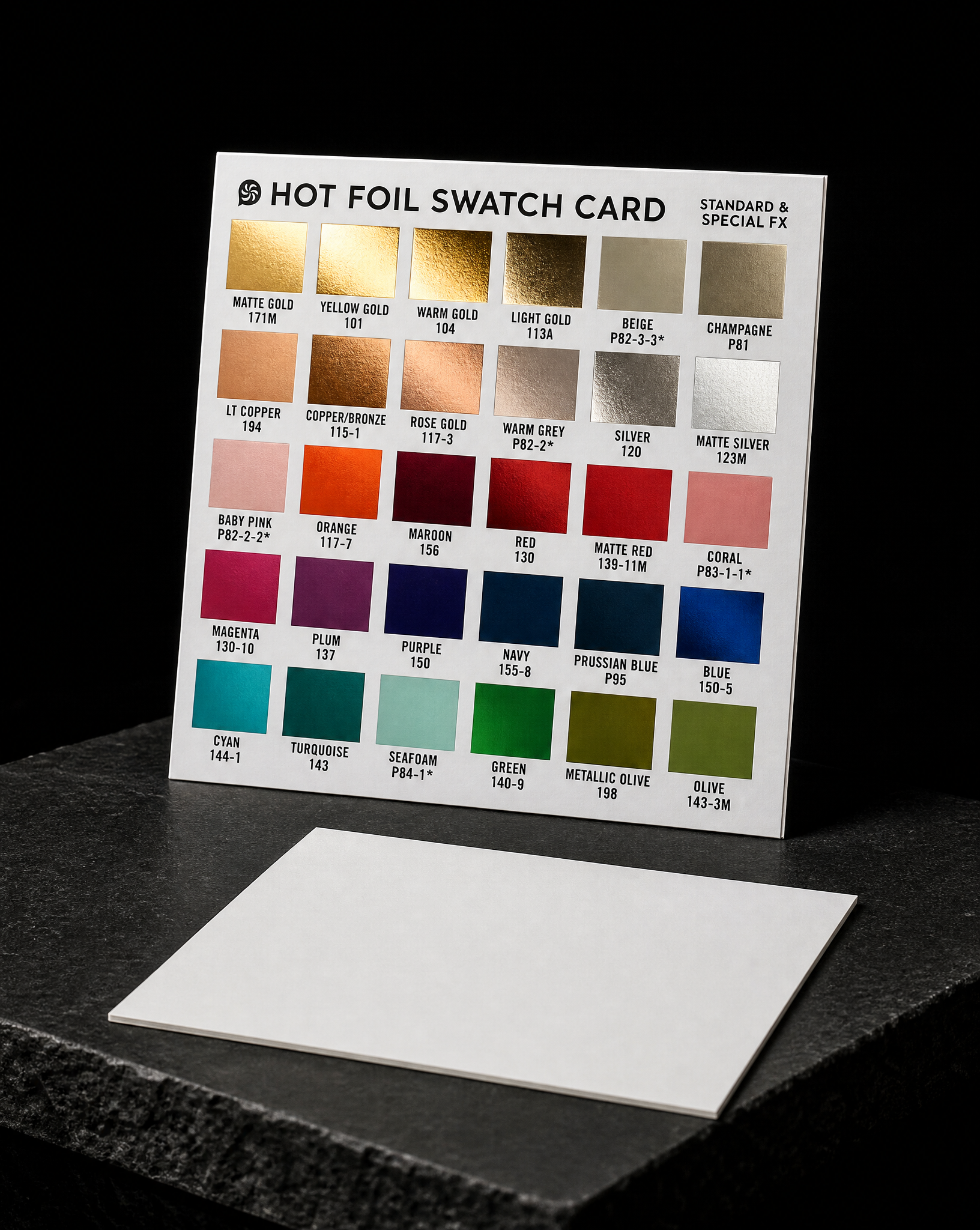 Standard front — upright three-quarter hero — Print Peppermint house hot-foil swatch card