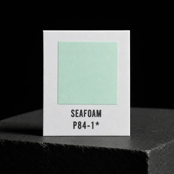 Seafoam P84-1 foil chip photographed on slate