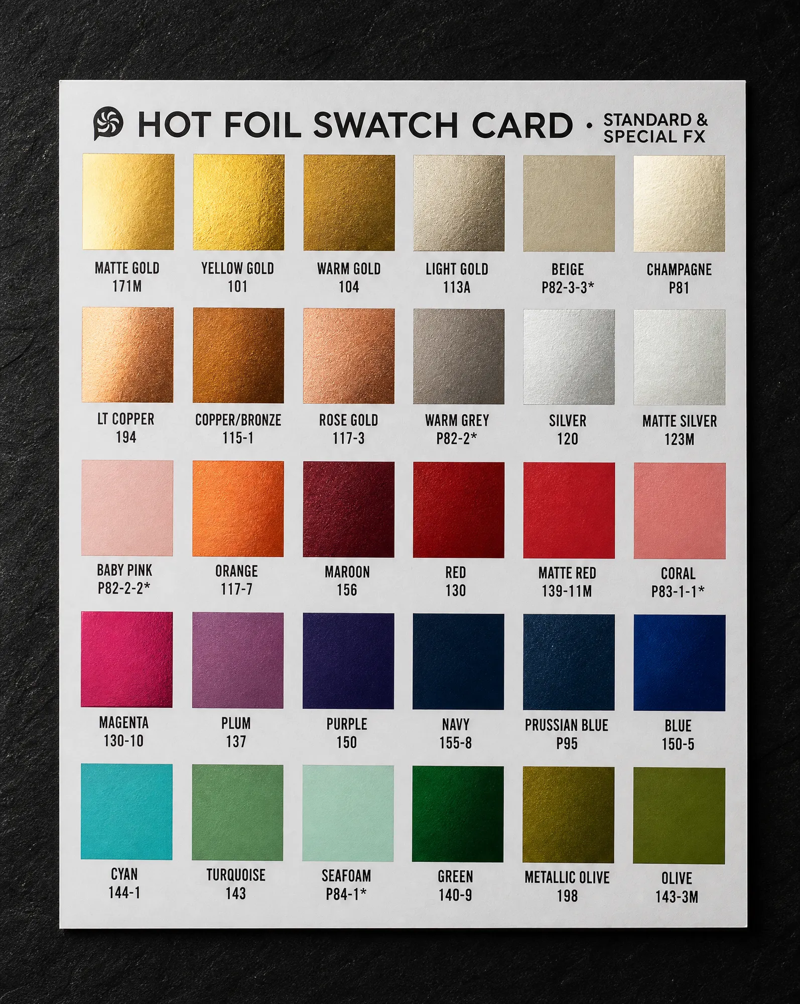 Standard front — top-down flat, whole card , Print Peppermint house hot-foil swatch card