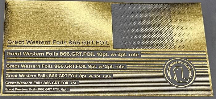 122 holographic foil stamped on a test card