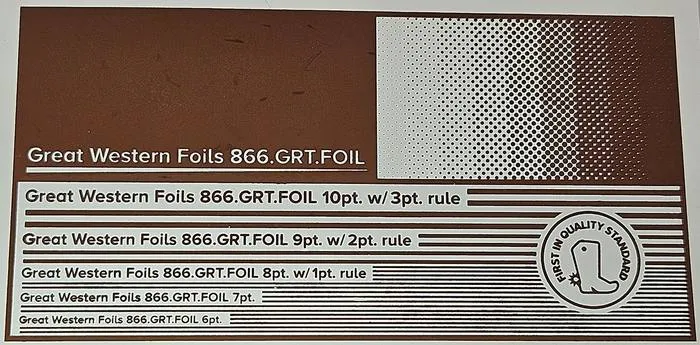 Great Western 315 foil stamped on a test card showing fine-line rules and a halftone ramp
