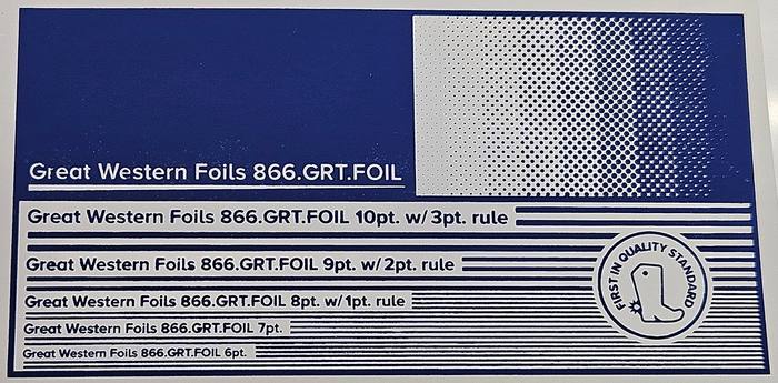Great Western 420 foil stamped on a test card showing fine-line rules and a halftone ramp