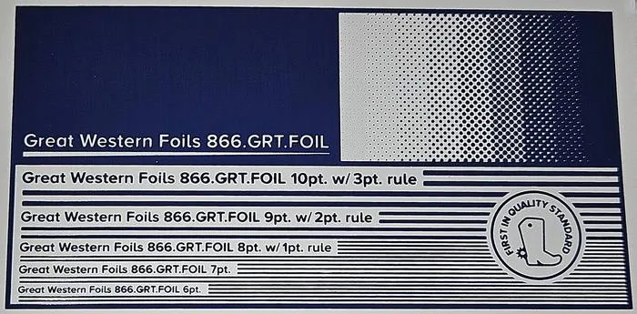 Great Western 425 foil stamped on a test card showing fine-line rules and a halftone ramp