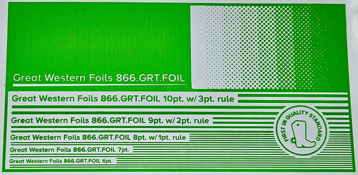 Great Western 4739 foil stamped on a test card showing fine-line rules and a halftone ramp
