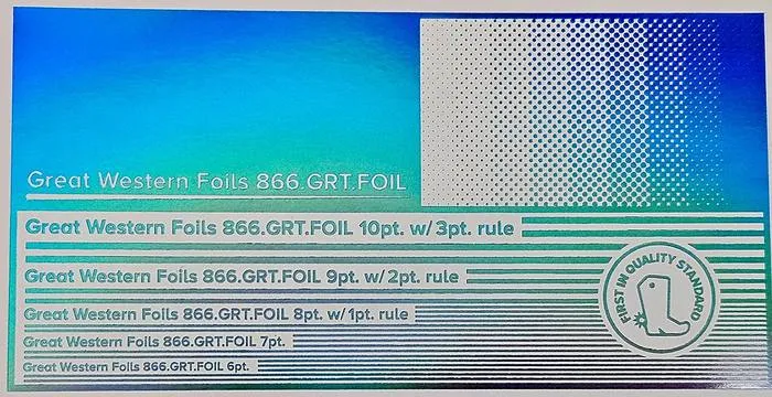 Great Western 916 foil stamped on a test card showing fine-line rules and a halftone ramp