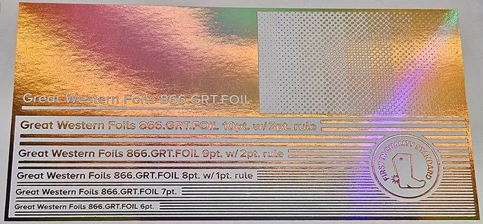 Great Western 920 foil stamped on a test card showing fine-line rules and a halftone ramp