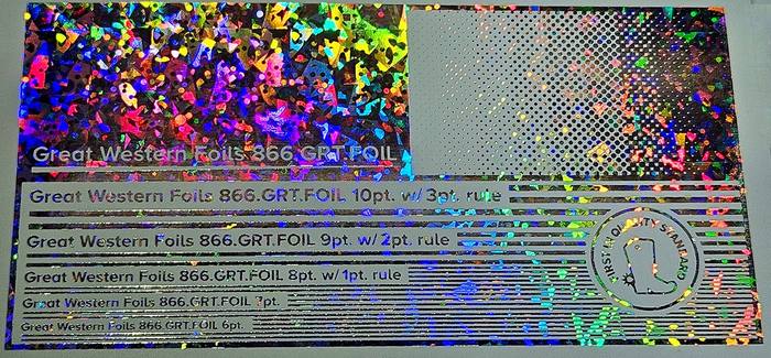 Great Western 930 foil stamped on a test card showing fine-line rules and a halftone ramp