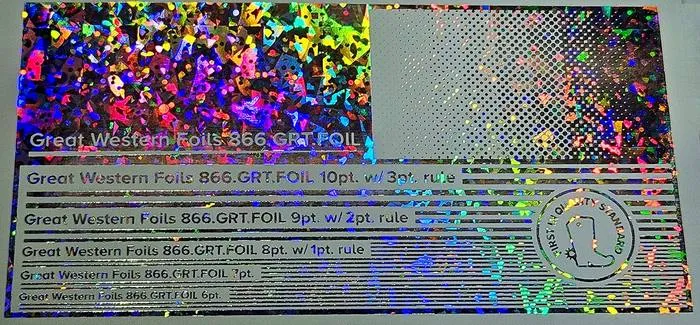 Great Western 930 foil stamped on a test card showing fine-line rules and a halftone ramp