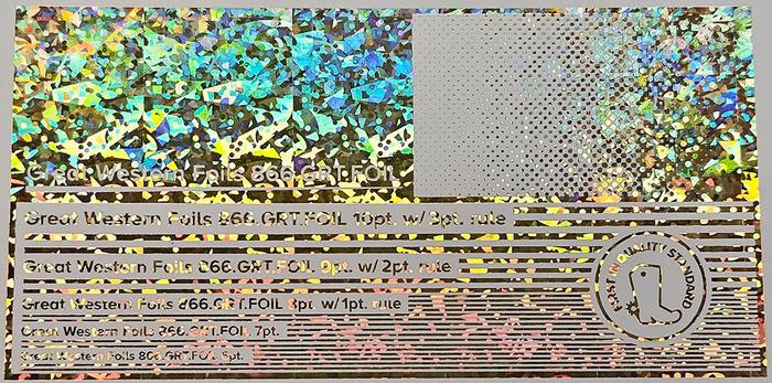 Great Western 935 foil stamped on a test card showing fine-line rules and a halftone ramp