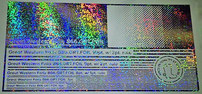 Great Western 940 foil stamped on a test card showing fine-line rules and a halftone ramp