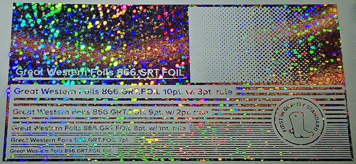 Great Western 941 foil stamped on a test card showing fine-line rules and a halftone ramp