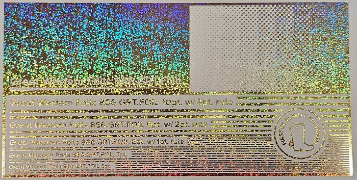 Great Western 945 foil stamped on a test card showing fine-line rules and a halftone ramp