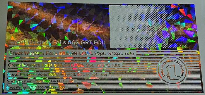 Great Western 950 foil stamped on a test card showing fine-line rules and a halftone ramp