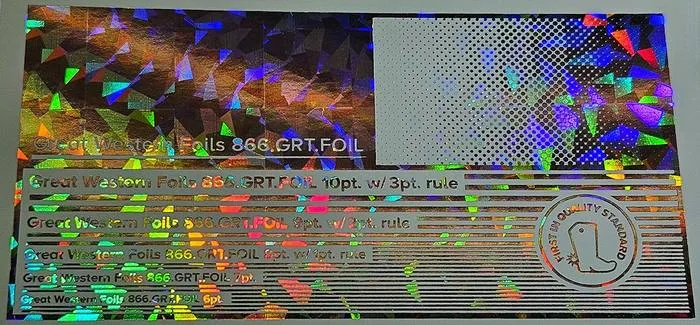 Great Western 950 foil stamped on a test card showing fine-line rules and a halftone ramp